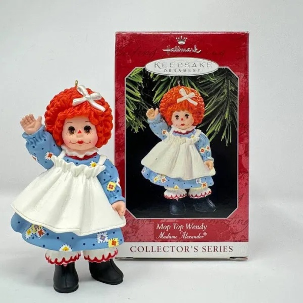 Hallmark Mop Top Wendy Ornament with Blue and White Dress